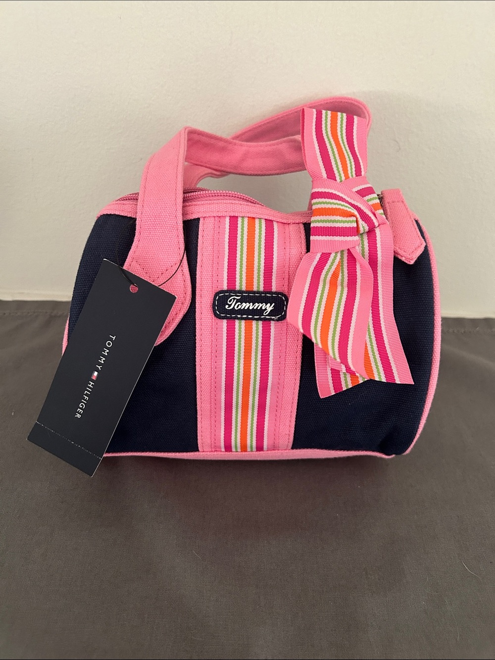 Tommy Hilfiger Pink & Navy Mini Canvas Bow Bag